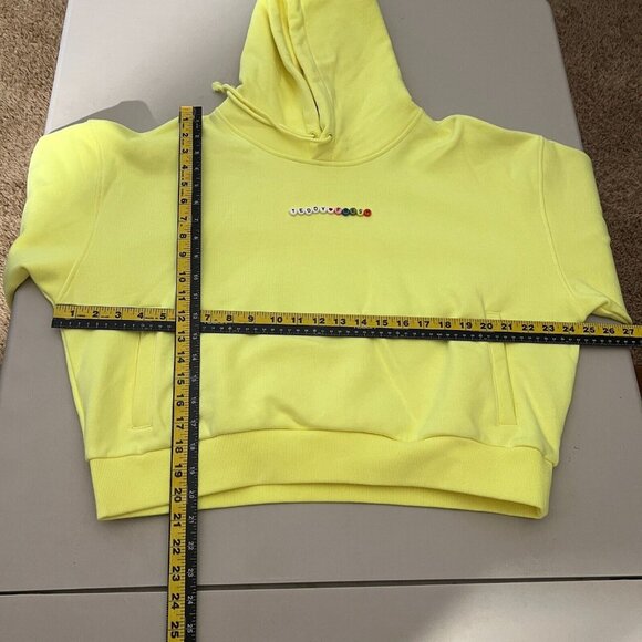 Teddy Fresh‎ Hoodie Womens XL Highlighter Neon Yellow Cropped 100% Cotton Beaded - Picture 2 of 15